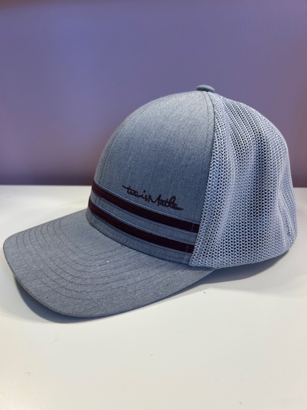 Travis Mathew Gray Cap with Maroon Twin Stripes - Picture 3 of 3